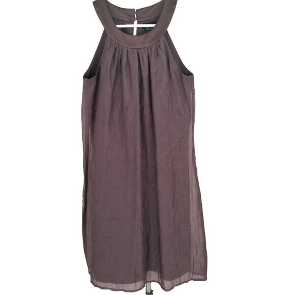 Max and Cleo Brown Shift Dress Sleeveless Size 4 Summer Metallic Gold Sparkle - Picture 1 of 7